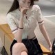 [홍콩명품.THOME BROWNE] 톰브라운 25SS 로고 여성 3선 카라 오픈 니트 반팔 티셔츠 (2컬러), BM20212, TB1, 홍콩명품의류,구매대행,온라인명품