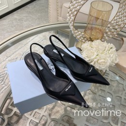 [홍콩명품,PRADA] 프라다 25SS 로고 여성 레더 가죽 3cm 힐 구두 샌들 (블랙), SE5168, GHS, 명품스니커즈,운동화,구두,로퍼,하이탑,신발