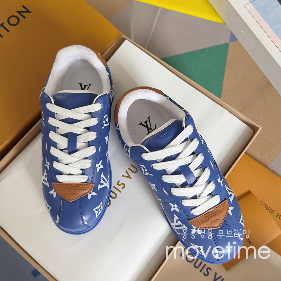 [홍콩명품.LOUIS VUITTON] 루이비통 25SS 로고 남여 모노그램 레더 가죽 스니커즈 운동화 (블루), SE5187, S4W, 명품스니커즈,운동화,구두,로퍼,하이탑,신발