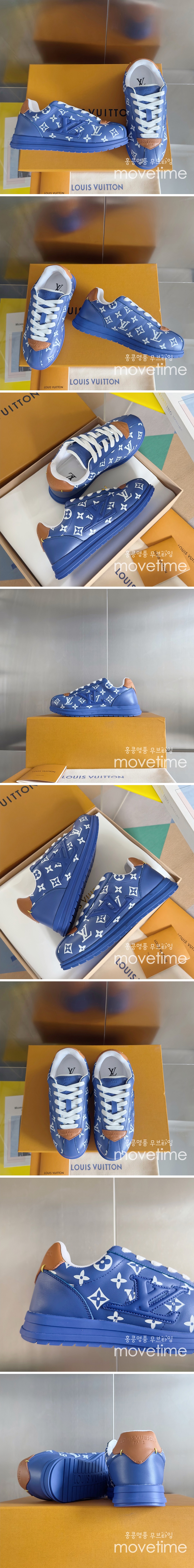 [홍콩명품.LOUIS VUITTON] 루이비통 25SS 로고 남여 모노그램 레더 가죽 스니커즈 운동화 (블루), SE5187, S4W, 명품스니커즈,운동화,구두,로퍼,하이탑,신발