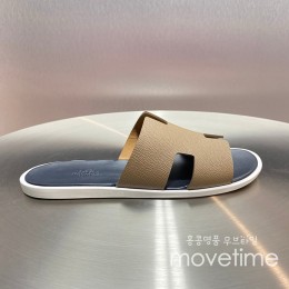 [홍콩명품.Hermes] 에르메스 25SS 로고 이즈미르 레더 가죽 슬리퍼 (브라운-네이비), SE5224, GHS, 명품스니커즈,운동화,구두,로퍼,하이탑,신발
