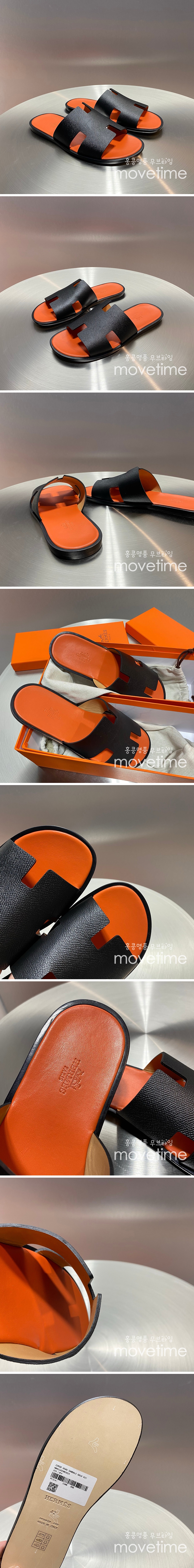 [홍콩명품.Hermes] 에르메스 25SS 로고 이즈미르 레더 가죽 슬리퍼 (블랙-오렌지), SE5231, GHS, 명품스니커즈,운동화,구두,로퍼,하이탑,신발