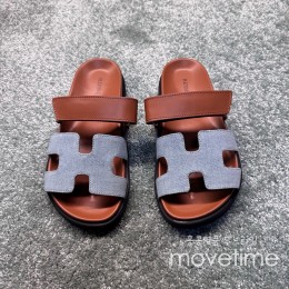 [홍콩명품.Hermes] 에르메스 25SS 로고 남여 레더 가죽 시프레 샌들 슬리퍼 (데님), SE5253, GHS, 명품스니커즈,운동화,구두,로퍼,하이탑,신발