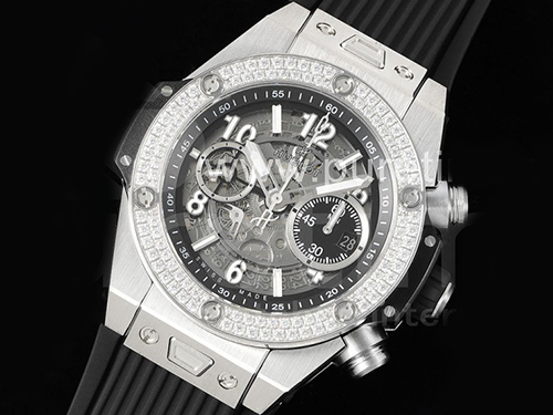 휴블럿 빅뱅 유니코 티타늄 다이아몬드 베젤 스켈레톤 다이얼 | Hublot Big Bang Unico Titanium Diamonds Bezel ZF 1:1 Best Edition Skeleton Dial on Black Rubber Strap A1280