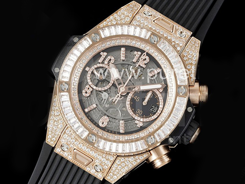 휴블럿 빅뱅 유니코 로즈골드 풀 다이아몬드 베젤 스켈레톤 다이얼 | Hublot Big Bang Unico RG Full Diamonds ZF 1:1 Best Edition Skeleton Dial T Diamonds Bezel on Black Rubber Strap A1280