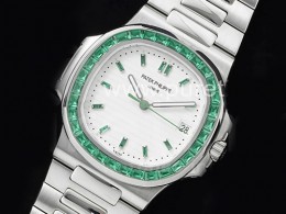 파텍필립 노틸러스 5711 그린 다이아몬드 베젤 화이트 다이얼 |  Nautilus 5711 SS GRF 1:1 Best Edition White Dial Green Diamonds Bezel on SS Bracelet 324CS