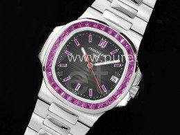 파텍필립 노틸러스 5711 퍼플 다이아몬드 블랙 다이얼 | Nautilus 5711 SS GRF 1:1 Best Edition Gray Dial Purple Diamonds Bezel on SS Bracelet 324CS