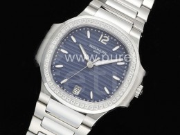 파텍필립 노틸러스 7118 여성용 다이아몬드 베젤 블루 다이얼 |  Nautilus 7118 Ladies 3KF 1:1 Best Edition Blue Dial Diamonds Bezel on SS Bracelet A324 Super Clone