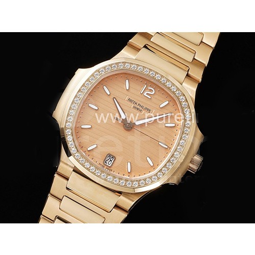 파텍필립 노틸러스 7118 여성용 다이아몬드 베젤 로즈골드 다이얼 | Nautilus 7118 Ladies RG 3KF 1:1 Best Edition RG Dial Diamonds Bezel on RG Bracelet A324 Super Clone