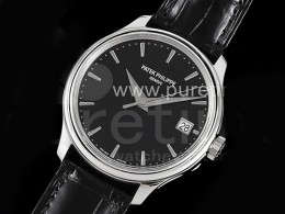 파텍필립 칼라트라바 블랙 다이얼 | Calatrava 5227 SS 3KF 1:1 Best Edition Black Dial on Black Leather Strap A324 Super Clone V2