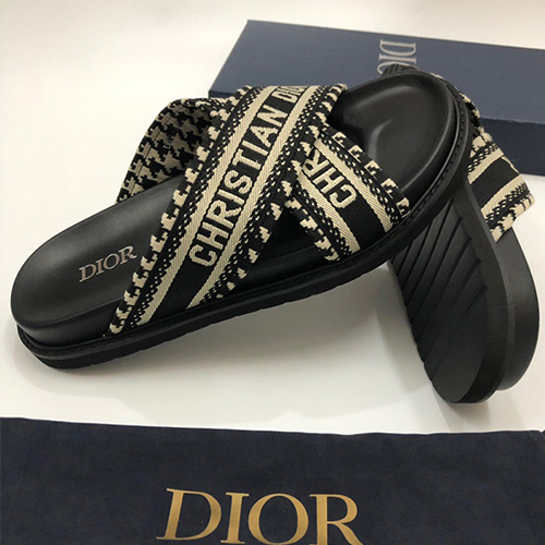 [Christian Dior] 크리스챤 디올 드웨이 엠브로이더드 코튼 플랫 뮬 슬리퍼 SE450, PMD, 홍콩명품슈즈,남자,22신상,디올신발,무브타임