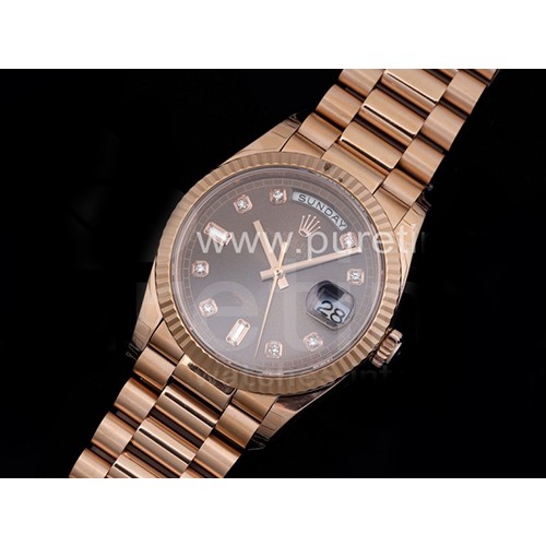 [홍콩명품시계.ROLEX] 로렉스 데이데이트 36mm 로즈골드 128235 크리스탈 마크 브라운 다이얼, 롤렉스,남자명품시계,메탈시계,무브타임쇼핑몰