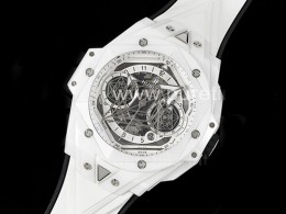 [홍콩명품시계.HUBLOT] 휴블럿 빅뱅 상블러우 II 화이트 세라믹 베젤 크로노 스켈레톤 다이얼, 무브타임, 남자명품시계,워치,손목시계