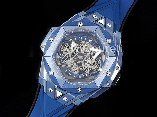 [홍콩명품시계.HUBLOT] 휴블럿 빅뱅 상블러우 II 블루 세라믹 베젤 크로노 스켈레톤 다이얼, 무브타임, 남자명품시계,워치,손목시계