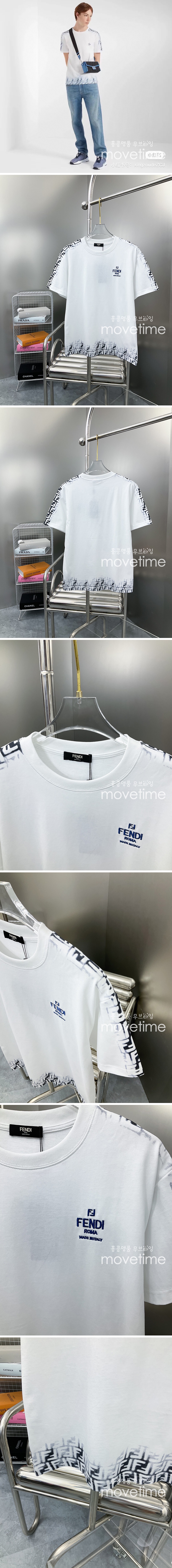 [홍콩명품,FENDI] 펜디 23SS 로고 자수 패턴 반팔 티셔츠 (화이트), BM8188, JU, 온라인명품쇼핑몰,남자명품의류,인터넷쇼핑몰,해외직구