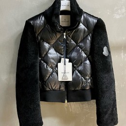 [홍콩명품.MONCLER] 몽클레어 23SS 로고 여성 후드 구스다운 레이어드 쇼트 패딩 가죽자켓 (블랙), BM10970, KSM, 홍콩명품의류,구매대행,온라인명품