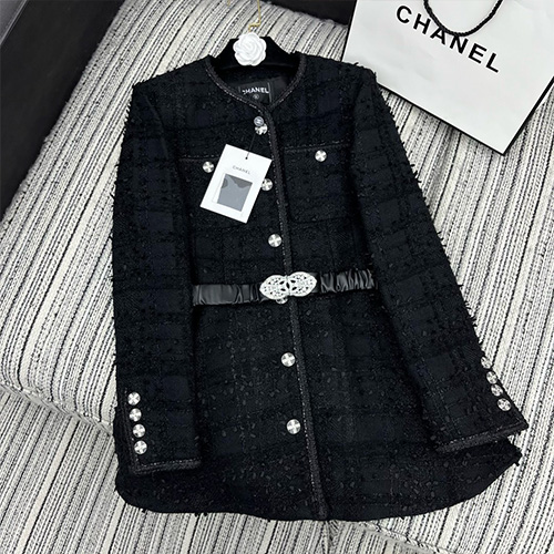 [홍콩명품.CHANEL] 샤넬 23SS 로고 여성 벨티드 트위드 코트 자켓 (블랙), BM11442, TBG, 홍콩명품의류,구매대행,온라인명품