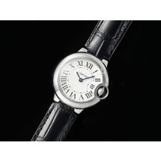[홍콩명품시계.CARTIER] 까르띠에 발롱블루 여성용 28mm 화이트 다이얼, 쿼츠버전, 블랙 가죽줄