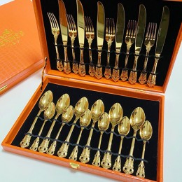 [홍콩명품.Hermes] 에르메스 24SS 로고 선물용 금장 수저 포크 나이프 세트 (6인용-24pcs), ET2073, ZAKKA, 홍콩명품가방,명품쇼핑몰,크로스백,핸드백,구매대행,무브타임