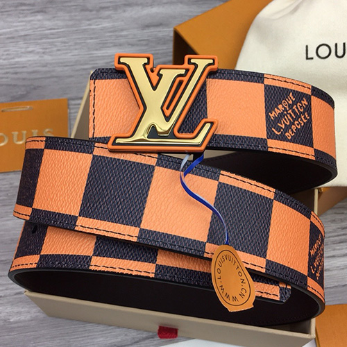 [홍콩명품.LOUIS VUITTON] 루이비통 24SS LV로고 다미에 가죽 벨트 (오렌지), BT1135, 4.0cm, MR, 명품레플리카,인터넷쇼핑몰,남자명품,해외직구