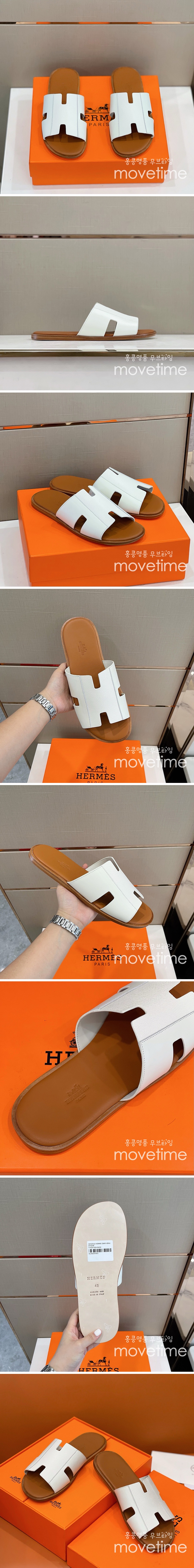 [홍콩명품.Hermes] 에르메스 24SS 로고 그래픽 레더 가죽 슬리퍼 이즈미르 (화이트), SE2762, S6, 명품스니커즈,운동화,구두,로퍼,하이탑,신발