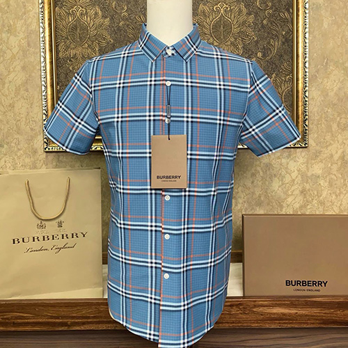 [홍콩명품.Burberry] 버버리 24SS 로고 체크 패턴 반팔 남방 셔츠 (블루), BM12980, S1F, 홍콩명품의류,구매대행,온라인명품