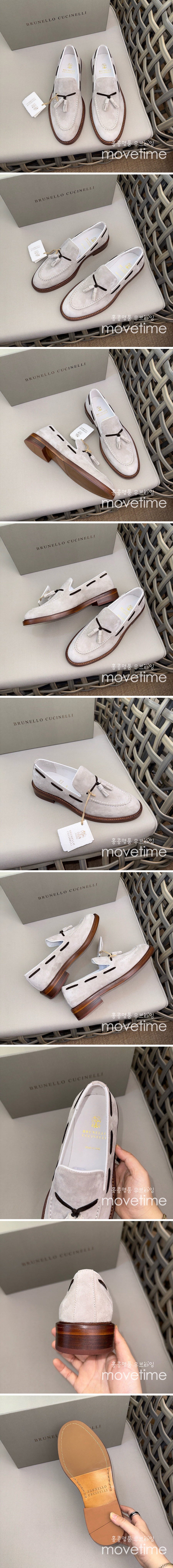 [홍콩명품.Brunello Cucinelli ] 브루넬로쿠치넬리 24SS 로고 레더 가죽 로퍼 구두 (베이지), SE2906, S2, 명품스니커즈,운동화,구두,로퍼,하이탑,신발