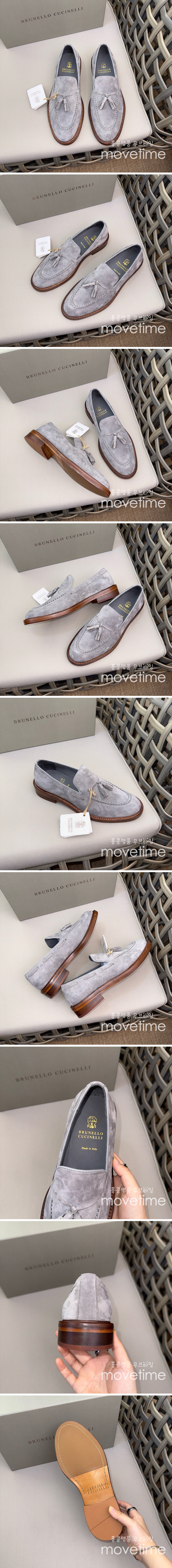 [홍콩명품.Brunello Cucinelli ] 브루넬로쿠치넬리 24SS 로고 레더 가죽 로퍼 구두 (그레이), SE2907, S2, 명품스니커즈,운동화,구두,로퍼,하이탑,신발