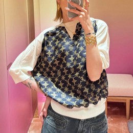 [홍콩명품.LOUIS VUITTON] 루이비통 24SS 로고 모노그램 여성 레이어드 니트 반팔 티셔츠, BM14150, TBG, 홍콩명품의류,구 매대행,온라인명품