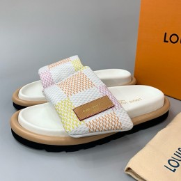 [홍콩명품.LOUIS VUITTON] 루이비통 24SS 로고 다미에 레더 가죽 샌들 슬리퍼 (오렌지), SE3197, PMD, 명품스니커즈,운동화,구두,로퍼,하이탑,신발