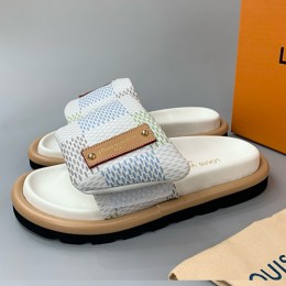 [홍콩명품.LOUIS VUITTON] 루이비통 24SS 로고 다미에 레더 가죽 샌들 슬리퍼 (블루), SE3198, PMD, 명품스니커즈,운동화,구두,로퍼,하이탑,신발