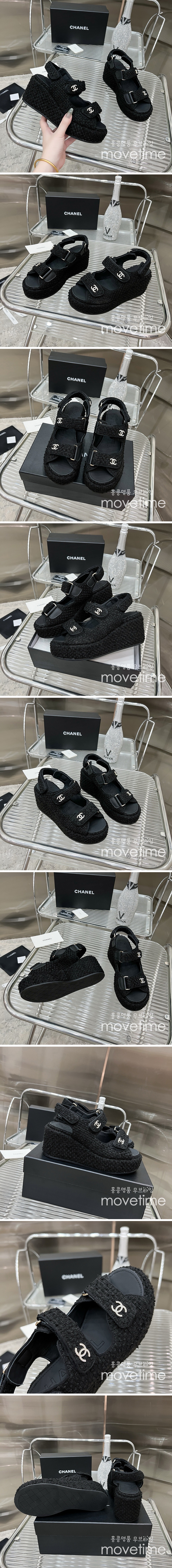 [홍콩명품.CHANEL] 샤넬 24SS 로고 여성 7.5cm굽 샌들 (블랙), SE3340, SMS, 명품스니커즈,운동화,구두,로퍼,하이탑,신발