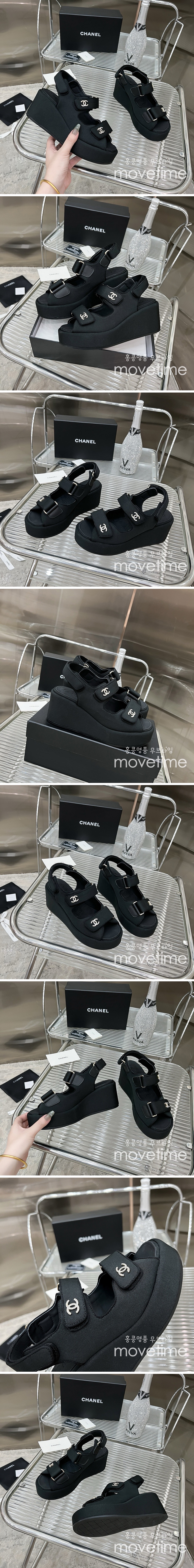 [홍콩명품.CHANEL] 샤넬 24SS 로고 여성 7.5cm굽 샌들 (블랙), SE3345, SMS, 명품스니커즈,운동화,구두,로퍼,하이탑,신발