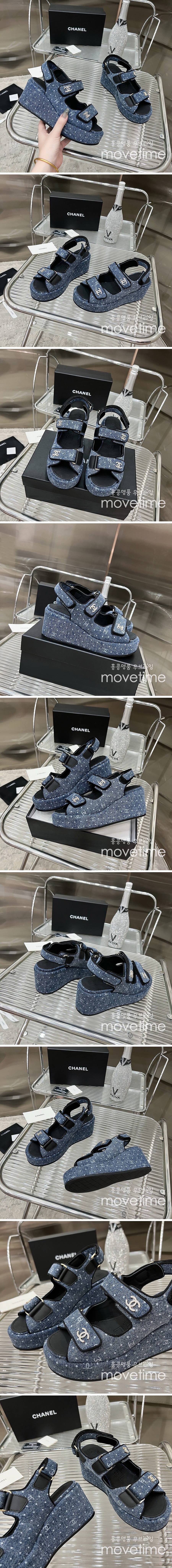 [홍콩명품.CHANEL] 샤넬 24SS 로고 여성 7.5cm굽 샌들 (데님), SE3349, SMS, 명품스니커즈,운동화,구두,로퍼,하이탑,신발