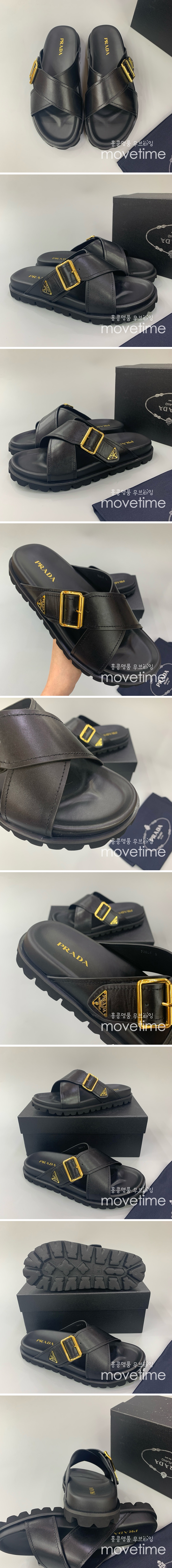 [홍콩명품,PRADA] 프라다 24SS 로고 레더 가죽 샌들 슬리퍼 (블랙), SE3571, PMD, 명품스니커즈,운동화,구두,로퍼,하이탑,신발