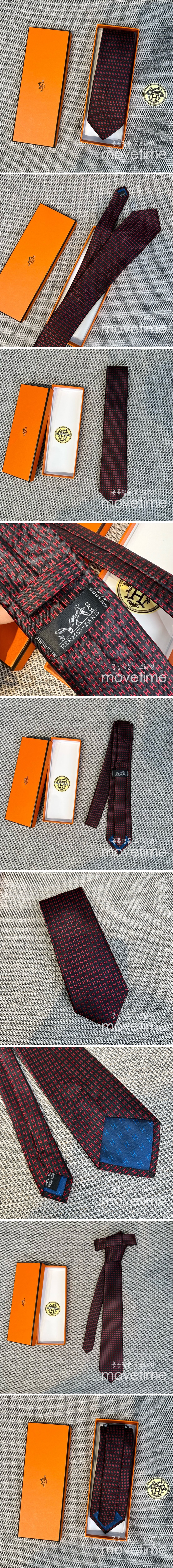 [홍콩명품.Hermes] 에르메스 24SS H로고 패턴 남성 넥타이 (블랙-레드), ET2430, JX, 홍콩명품가방,명품쇼핑몰,크로스백,핸드백,구매대행,무브타임