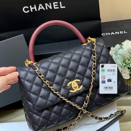 [홍콩명품.CHANEL] 샤넬 24SS 로고 퀄팅 금장 레더 가죽 Coco handle 미디움 핸드백 크로스백 (블랙-28cm), BGM3282, BDA, 홍콩명품가방,명품쇼핑몰,크로스백,핸드백,구매대행,무브타임