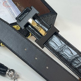 [홍콩명품.Hermes] 에르메스 24SS 로고 레더 악어가죽 벨트 (블랙-금장), 3.8cm, BT1338, BE, 명품레플리카,인터넷쇼핑몰,남자명품,해외직구