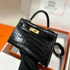 [홍콩명품.Hermes] 에르메스 24SS 로고 KELLY2 19cm 악어가죽 토트백 크로스백 (블랙-금장), BGM3951, 홍콩명품가방,명품쇼핑몰,크로스백,핸드백,구매대행