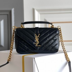 [홍콩명품.YSL] 입생로랑 24SS 로고 College 컬리지 미니 크링클 레더 숄더백 블랙 779430 DZH07 1000, BGM4029, BDA, 홍콩명품가방,명품쇼핑몰,크로스백,핸드백,구매대행