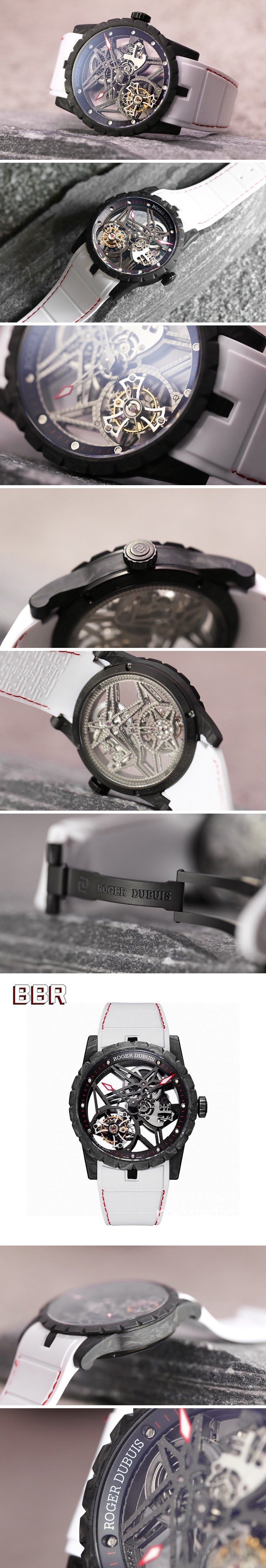 [홍콩명품시계.ROGER DUBUIS] 로저듀비스 RD505SQ 블랙 투명판 다이얼, 화이트 밴드