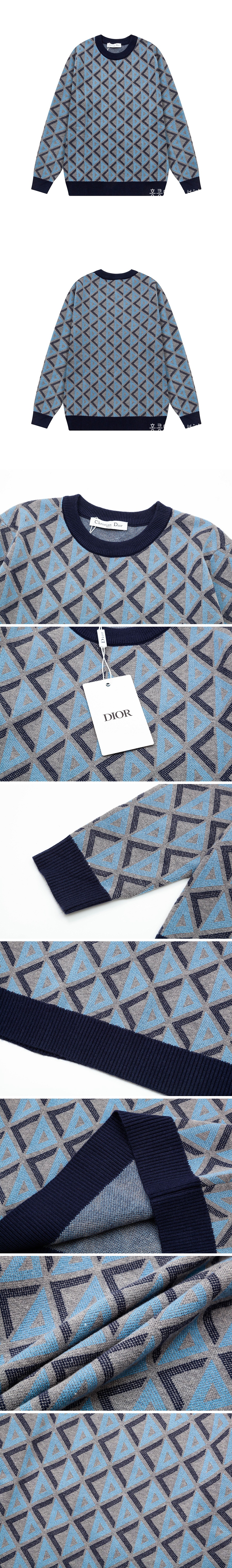 [홍콩명품,Christian Dior] 디올 24SS 로고 다이아몬드 패턴 캐시미어 울 스웨터 (그레이), BM16909, TOP, 홍콩명품의류,구매대행,온라인명품