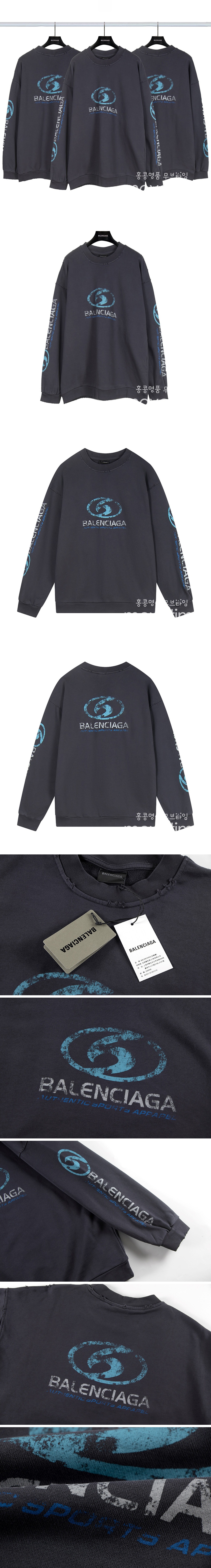 [홍콩명품.BALENCIAGA] 발렌시아가 24SS 로고 그래픽 프린트 빈티지 워싱 맨투맨 티셔츠 (다크그레이), BM17709, JU, 홍콩명품의류,구매대행,온라인명품