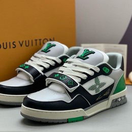 [홍콩명품.LOUIS VUITTON] 루이비통 24SS 로고 모노그램 트레이너 스니커즈 운동화 (블랙-화이트-그린), SE4375, PMD, 명품스니커즈,운동화,구두,로퍼,하이탑,신발