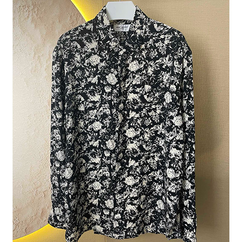 [홍콩명품.YSL] 입생로랑 25SS 로고 플라워 패턴 남방 실크셔츠 (블랙), BM18692, JU, 홍콩명품의류,구매대행,온라인명품