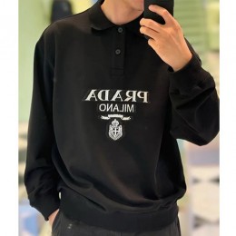 [홍콩명품,PRADA] 프라다 25SS 로고 자수 카라 맨투맨 티셔츠 (블랙), BM18737, JL, 홍콩명품의류,구매대행,온라인명품