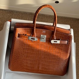 [홍콩명품.Hermes] 에르메스 25SS 로고 Birkin 25-30 악어가죽 토트백 핸드백 (브라운-은장-2사이즈), BGM4548, H3, 홍콩명품가방,명품쇼핑몰,크로스백,핸드백,구매대행