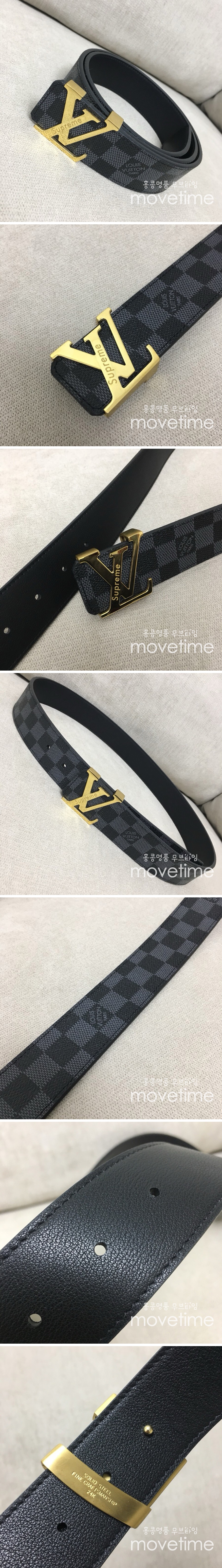 [홍콩명품.LOUIS VUITTON] 루이비통 25SS 로고 슈프림 콜라보 다미에 레더 가죽 벨트 (금장-블랙), 3.8cm, BT1371, BE, 명품레플리카,인터넷쇼핑몰,남자명품,해외직구