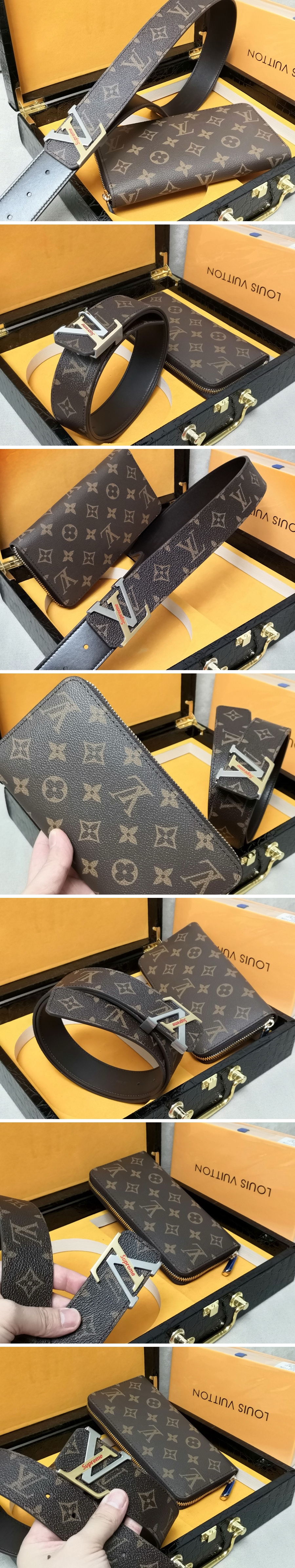 [홍콩명품.LOUIS VUITTON] 루이비통 25SS 로고 모노그램 레더 가죽 벨트 + 장지갑 세트 (브라운), BT1390, BE, 명품레플리카,인터넷쇼핑몰,남자명품,해외직구