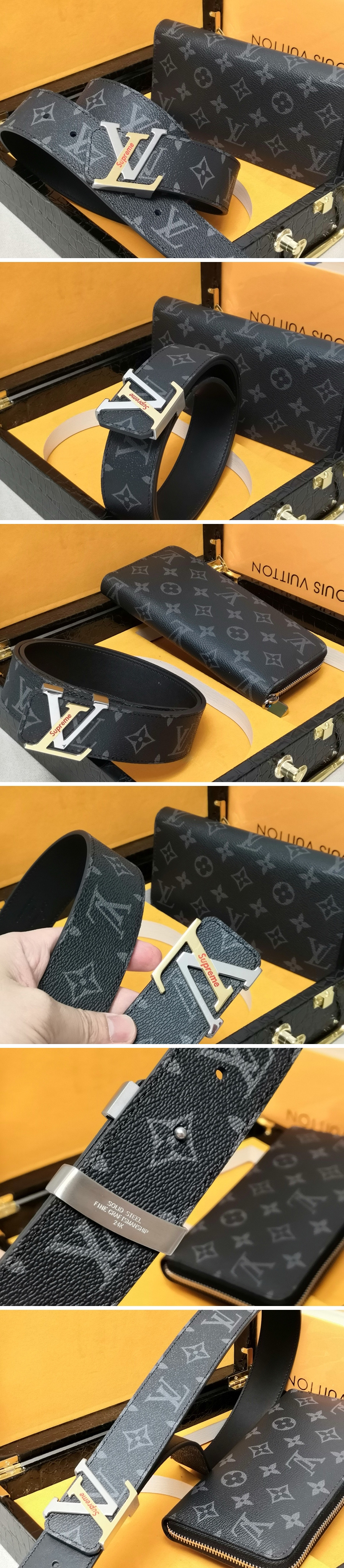 [홍콩명품.LOUIS VUITTON] 루이비통 25SS 로고 모노그램 레더 가죽 벨트 + 장지갑 세트 (블랙), BT1391, BE, 명품레플리카,인터넷쇼핑몰,남자명품,해외직구